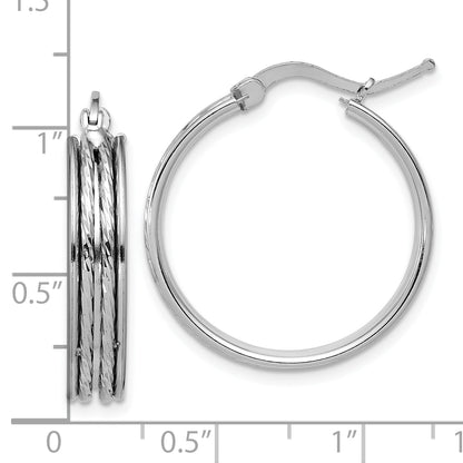 Sterling Silver Ss Rh Plated Polished And D/C 25X5mm Round Hoop Earrings
