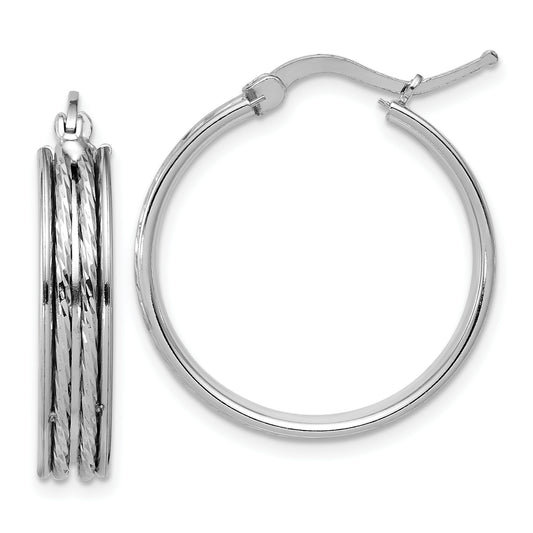 Sterling Silver Ss Rh Plated Polished And D/C 25X5mm Round Hoop Earrings