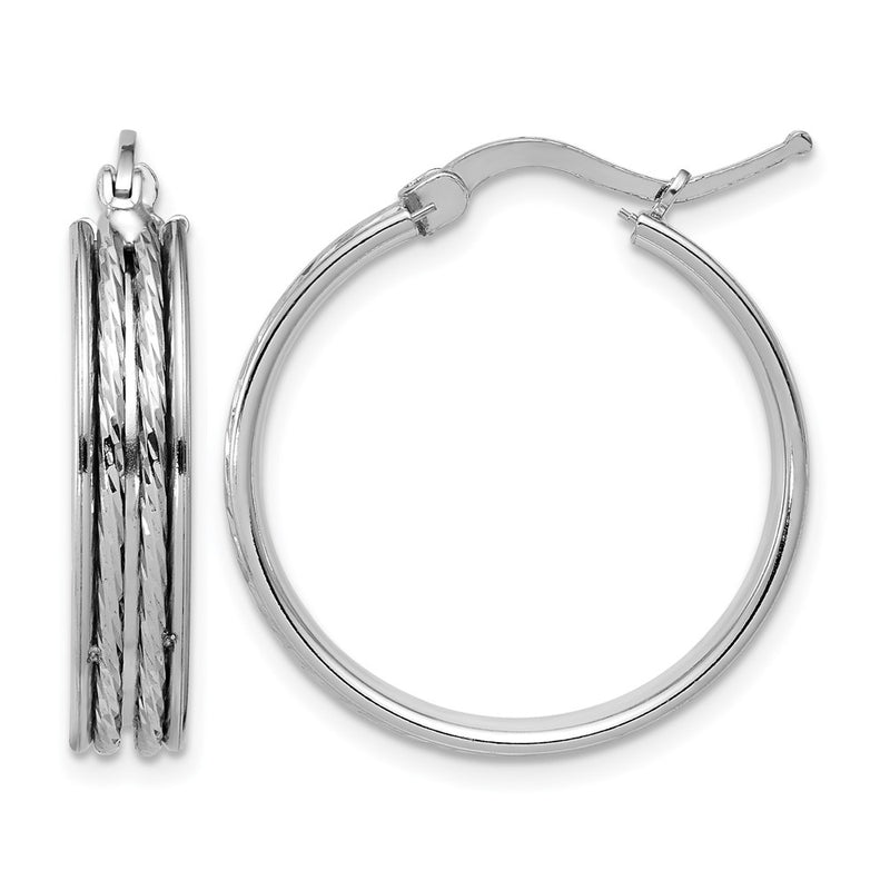 Sterling Silver Ss Rh Plated Polished And D/C 25X5mm Round Hoop Earrings