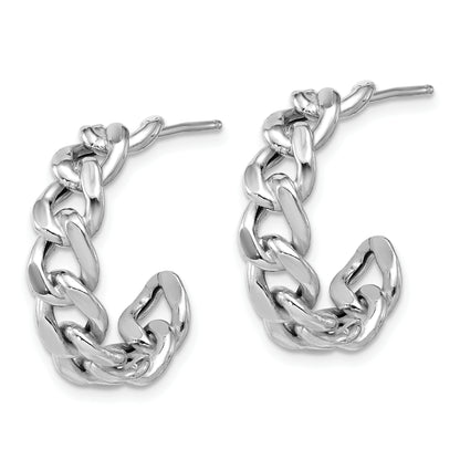 Sterling Silver Ss Rh Pltd Polished 24X6.5mm Curb Link Post C Hoop Earrings