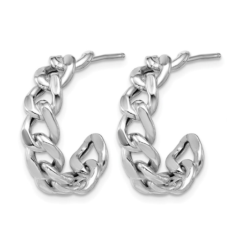 Sterling Silver Ss Rh Pltd Polished 24X6.5mm Curb Link Post C Hoop Earrings