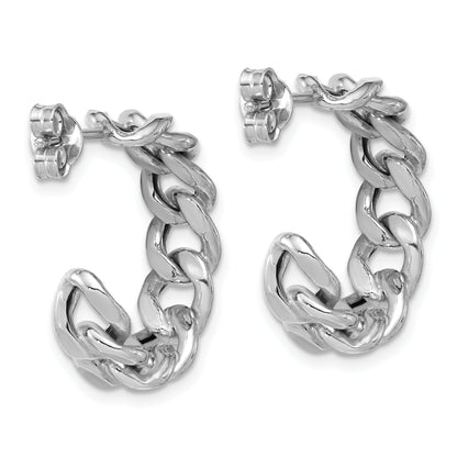 Sterling Silver Ss Rh Pltd Polished 24X6.5mm Curb Link Post C Hoop Earrings