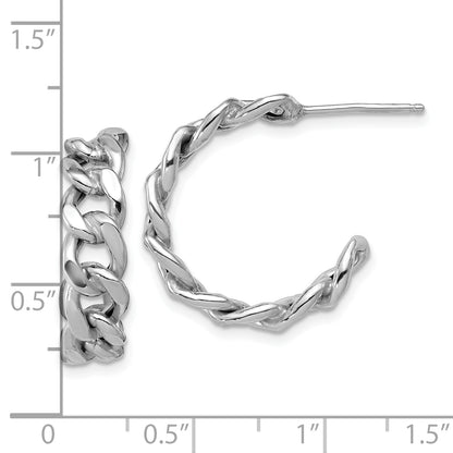 Sterling Silver Ss Rh Pltd Polished 24X6.5mm Curb Link Post C Hoop Earrings