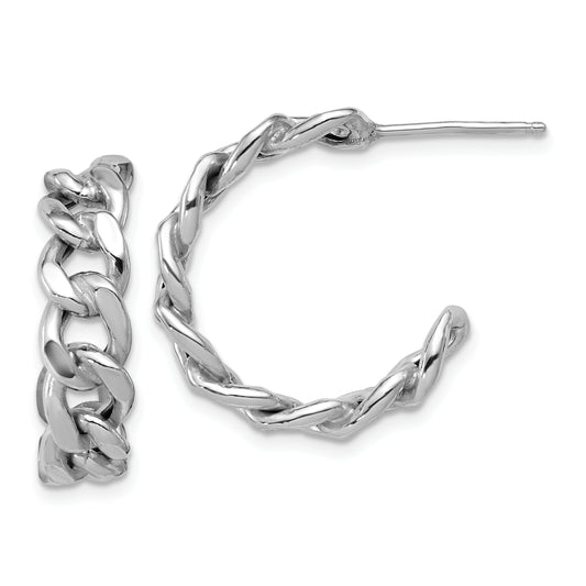 Sterling Silver Ss Rh Pltd Polished 24X6.5mm Curb Link Post C Hoop Earrings