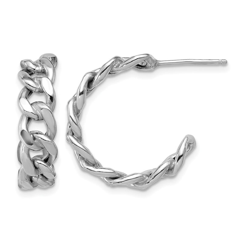 Sterling Silver Ss Rh Pltd Polished 24X6.5mm Curb Link Post C Hoop Earrings