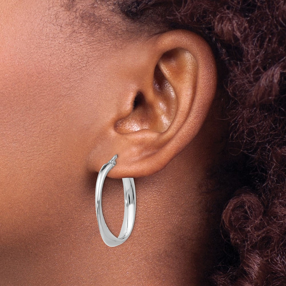 Sterling Silver Polished Twisted Oval Hoop Earrings
