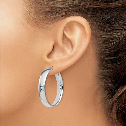 Sterling Silver Rh Plated Polished Hinged Hoop Earrings