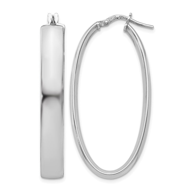 Sterling Silver Polished Oval Hinged Hoop Earrings