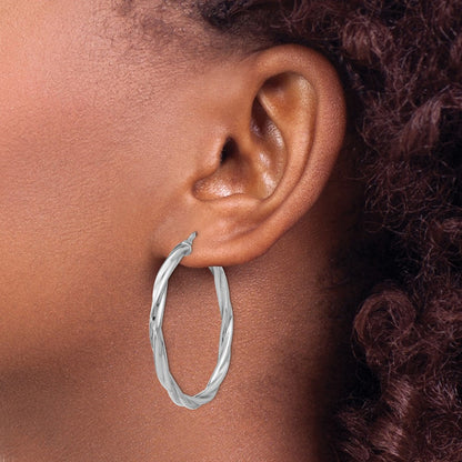 Sterling Silver Polished Twisted Hinged Hoop Earrings
