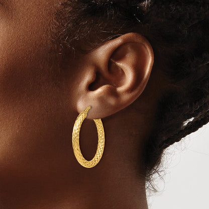 Sterling Silver Gold Tone Polished/Textured Hinged Hoop Earrings