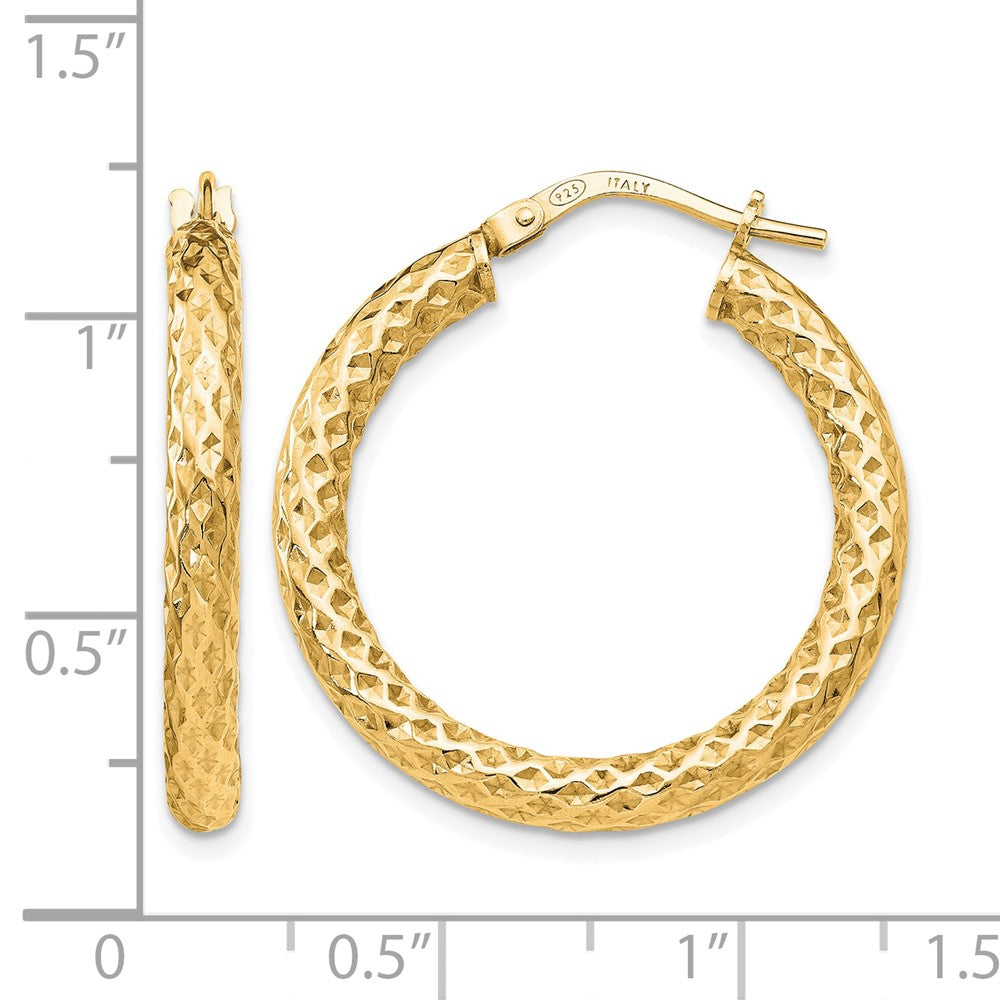 Sterling Silver Gold Tone Polished/Textured Hinged Hoop Earrings