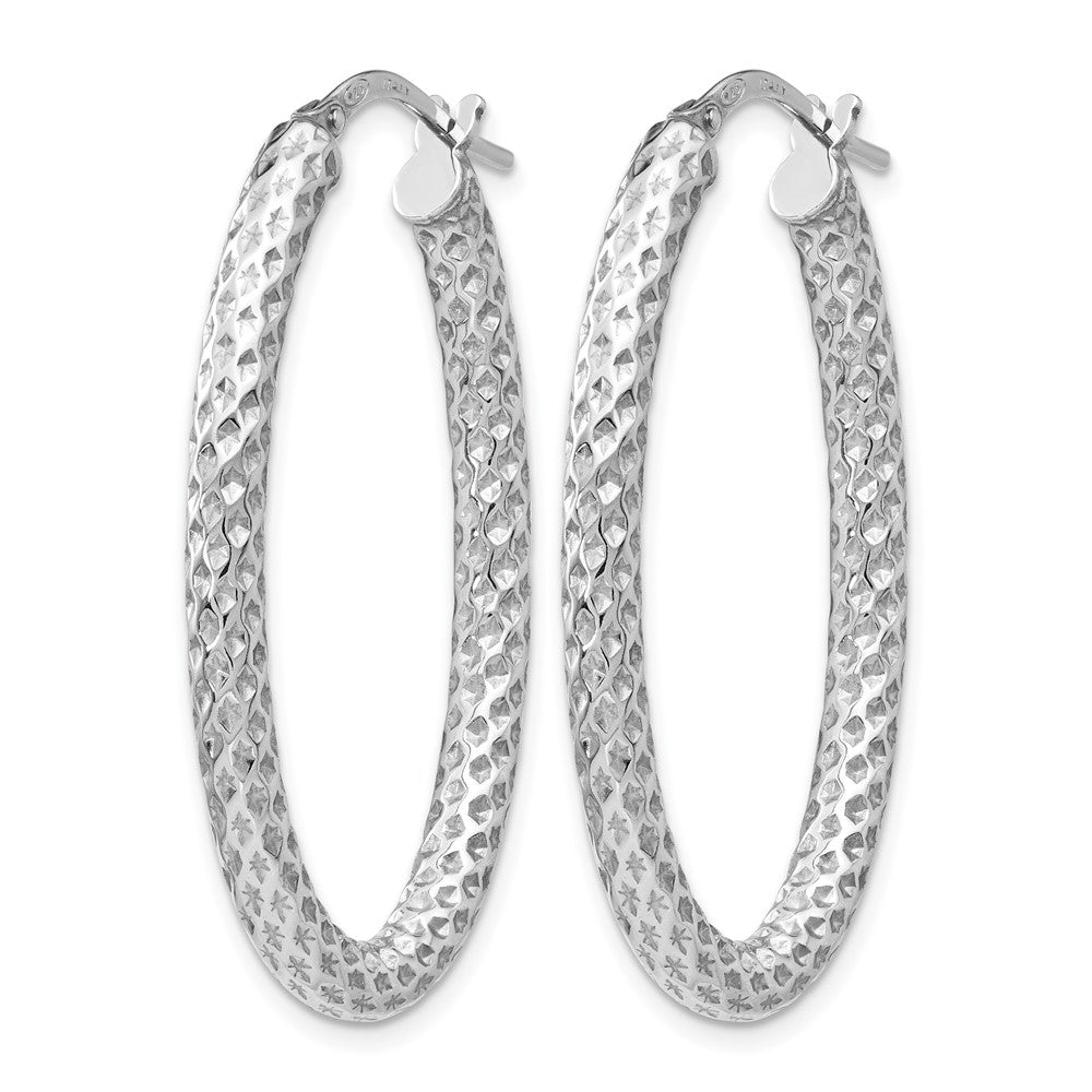 Sterling Silver Polished & Textured Oval Hinged Hoop Earrings