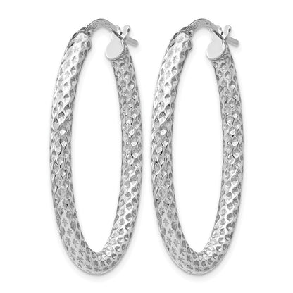Sterling Silver Polished & Textured Oval Hinged Hoop Earrings