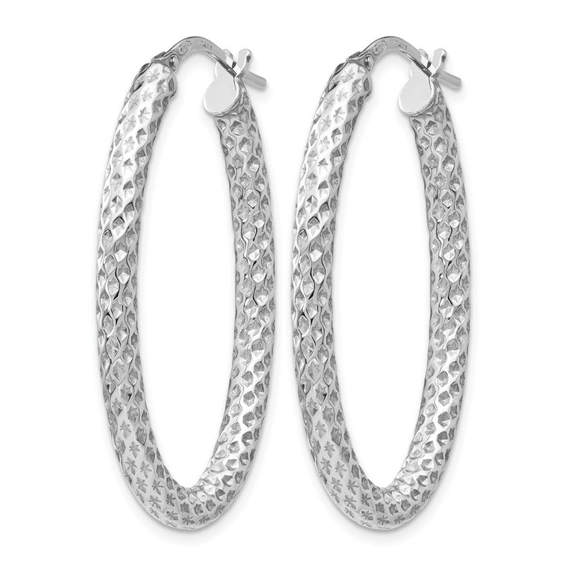 Sterling Silver Polished & Textured Oval Hinged Hoop Earrings