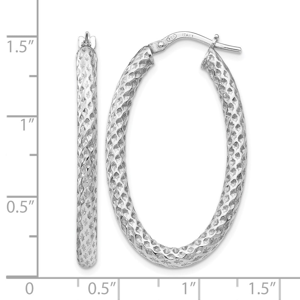 Sterling Silver Polished & Textured Oval Hinged Hoop Earrings