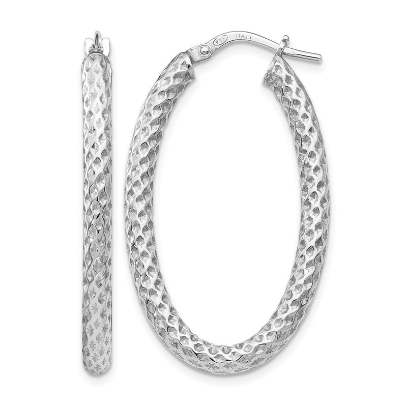 Sterling Silver Polished & Textured Oval Hinged Hoop Earrings