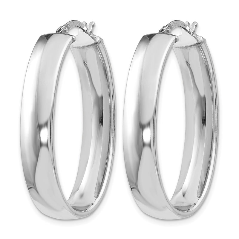 Sterling Silver Rh Plated Polished Oval Hinged Hoop Earrings