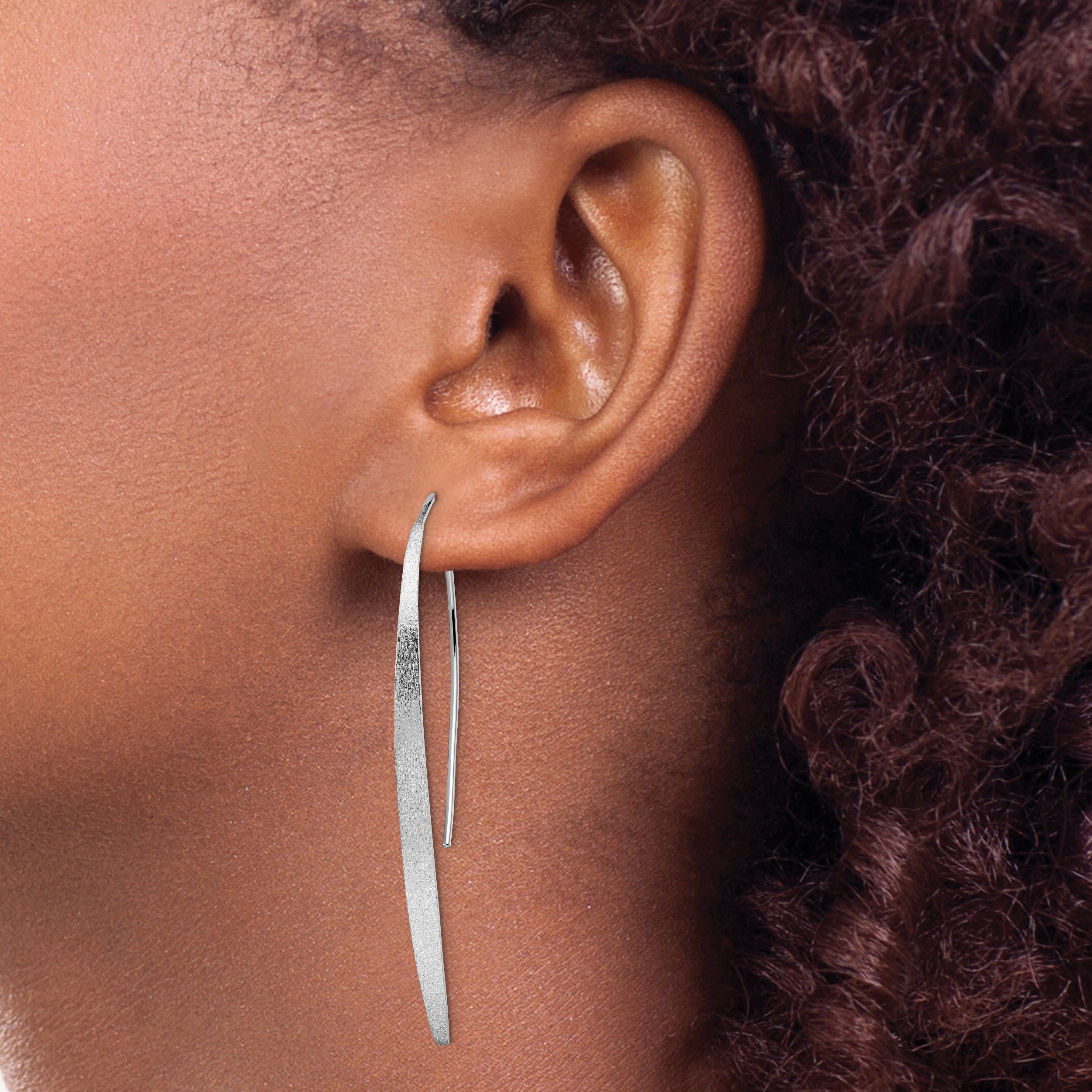 Sterling Silver Rhodium Plated Polished & Brushed Earrings