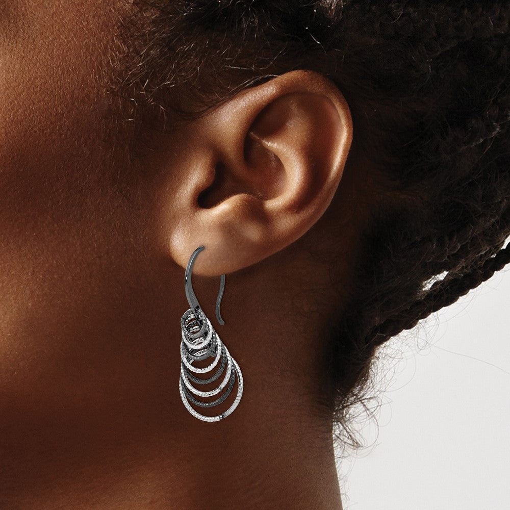 Sterling Silver Ruthenium-Plated Laser Textured Earrings