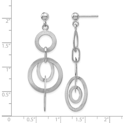 Sterling Silver Rhodium-Plated Polished And Brushed Dangle Earring