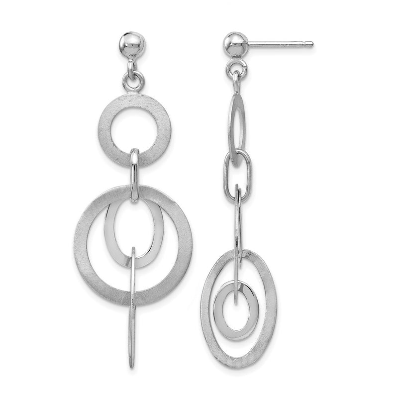 Sterling Silver Rhodium-Plated Polished And Brushed Dangle Earring