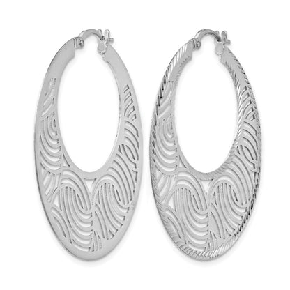 Sterling Silver Rhodium-Plated Fancy Polished Cut-Out Hoop Earring