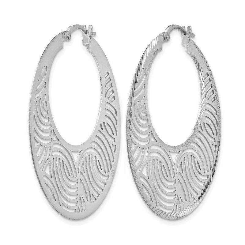 Sterling Silver Rhodium-Plated Fancy Polished Cut-Out Hoop Earring