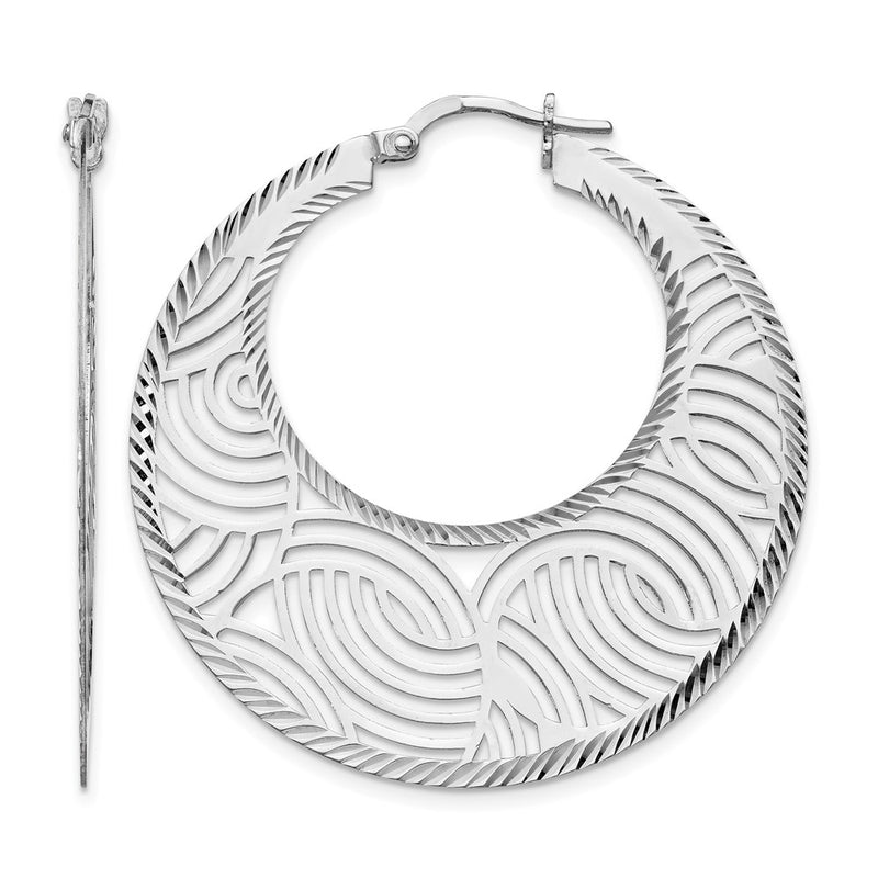 Sterling Silver Rhodium-Plated Fancy Polished Cut-Out Hoop Earring