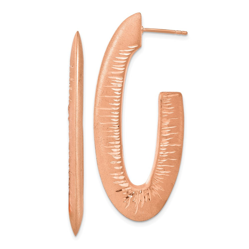 Ss/Gold Plated Sterling Silver Rose Gold-Plated Brushed & Diamond-Cut Oval Dangle Earrings