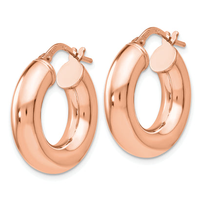 Sterling Silver Rose Tone Polished Hoop Earrings