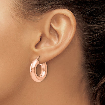 Sterling Silver Rose Tone Polished Hoop Earrings