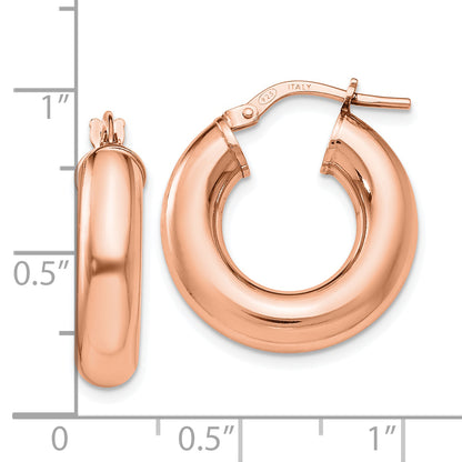 Sterling Silver Rose Tone Polished Hoop Earrings