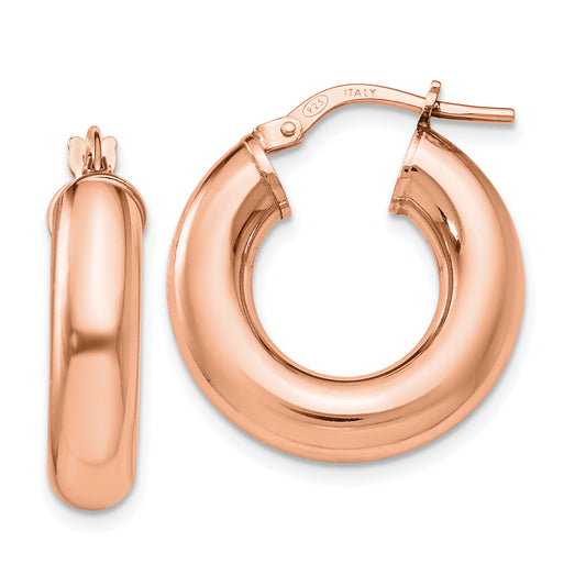 Sterling Silver Rose Tone Polished Hoop Earrings