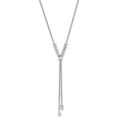 Sterling Silver Rh Plated Polish/Dia Cut Beads Adj. Necklace
