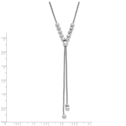 Sterling Silver Rh Plated Polish/Dia Cut Beads Adj. Necklace