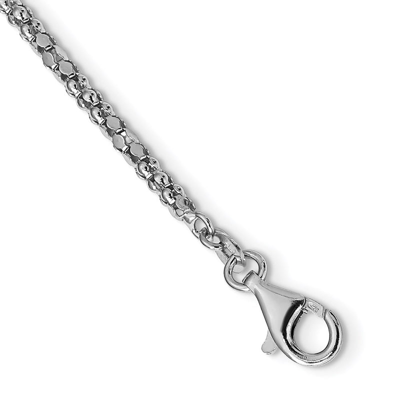 Sterling Silver Rhodium W/2 In Ext. 3 Layer Fancy Necklace