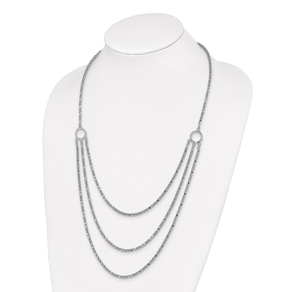 Sterling Silver Rhodium W/2 In Ext. 3 Layer Fancy Necklace