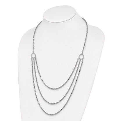 Sterling Silver Rhodium W/2 In Ext. 3 Layer Fancy Necklace