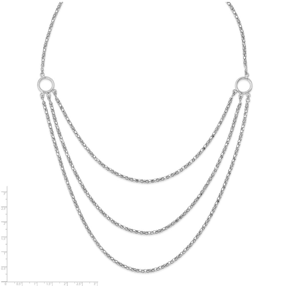 Sterling Silver Rhodium W/2 In Ext. 3 Layer Fancy Necklace
