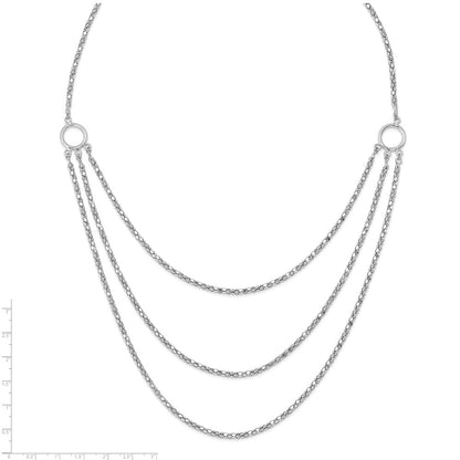 Sterling Silver Rhodium W/2 In Ext. 3 Layer Fancy Necklace