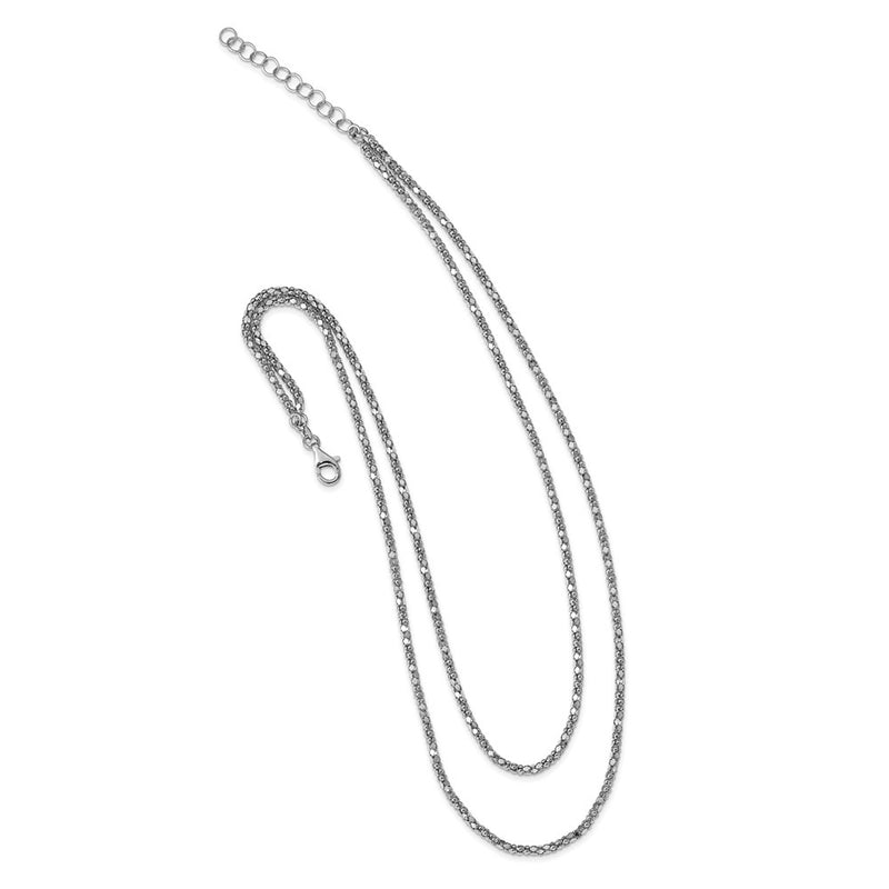 Sterling Silver Rhodium W/2 In Ext. Fancy 2 Strand Necklace