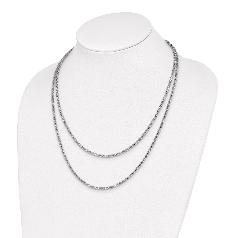 Sterling Silver Rhodium W/2 In Ext. Fancy 2 Strand Necklace