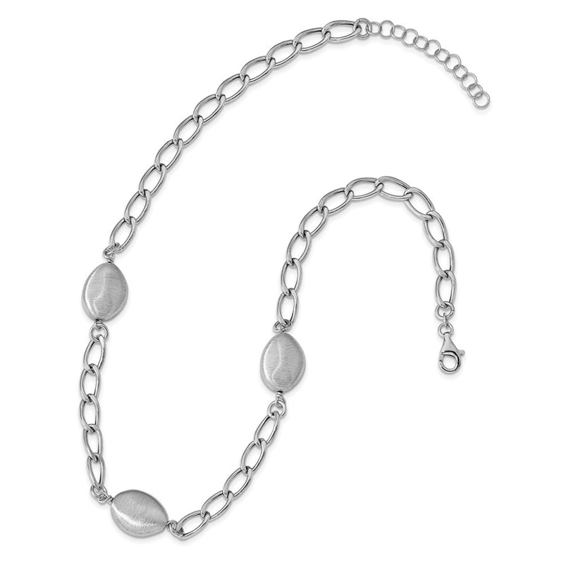 Sterling Silver Rhodium Brushed & Polished W/2 In Ext. Necklace
