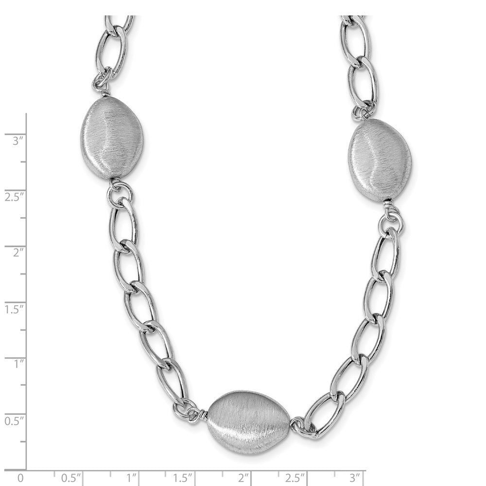 Sterling Silver Rhodium Brushed & Polished W/2 In Ext. Necklace