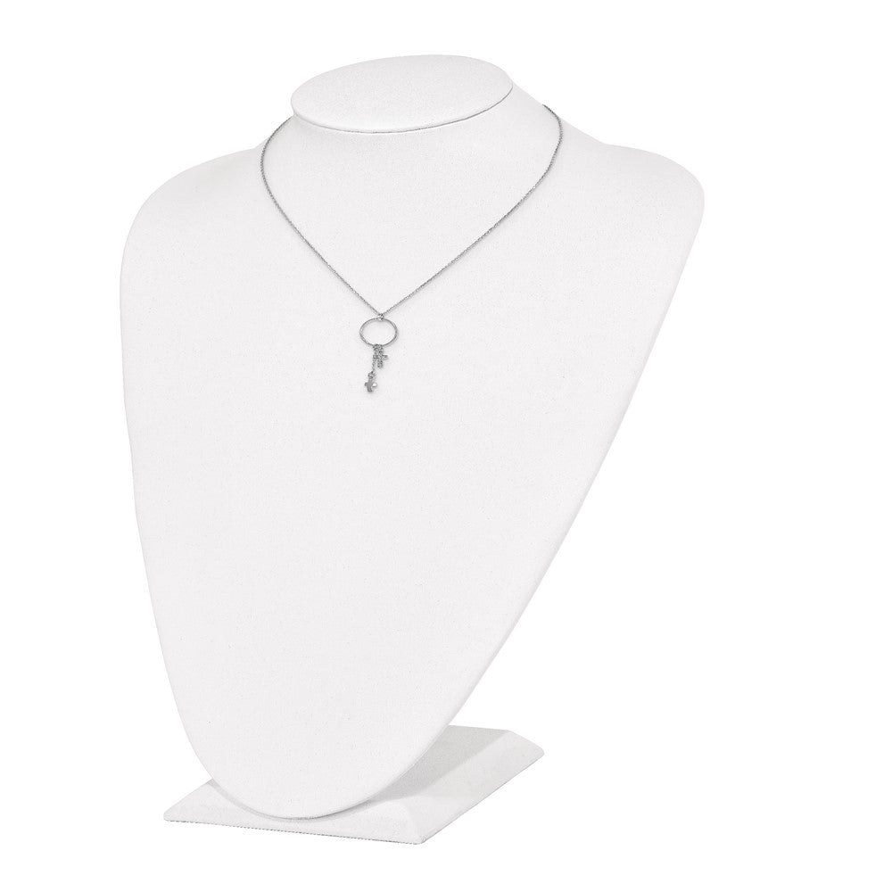 Sterling Silver Rhodium-Plated Cz Cross W/1.5 In Ext. Necklace
