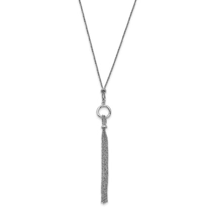 Sterling Silver Rhodium-Plated Tassel W/1.5In Ext. Necklace