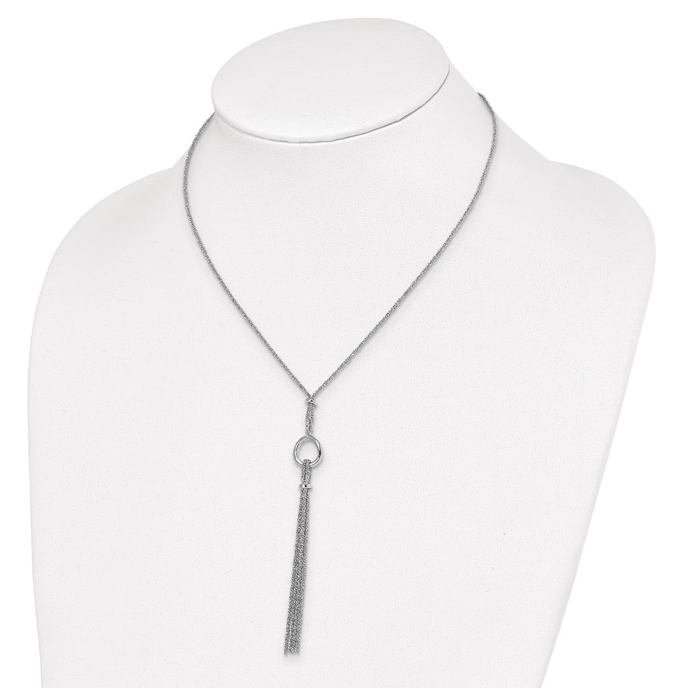 Sterling Silver Rhodium-Plated Tassel W/1.5In Ext. Necklace