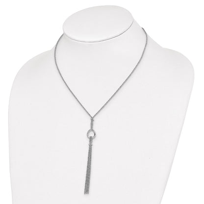 Sterling Silver Rhodium-Plated Tassel W/1.5In Ext. Necklace