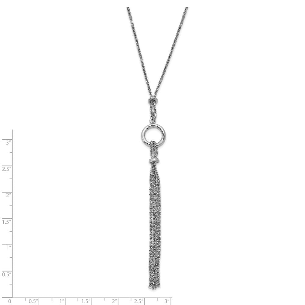 Sterling Silver Rhodium-Plated Tassel W/1.5In Ext. Necklace