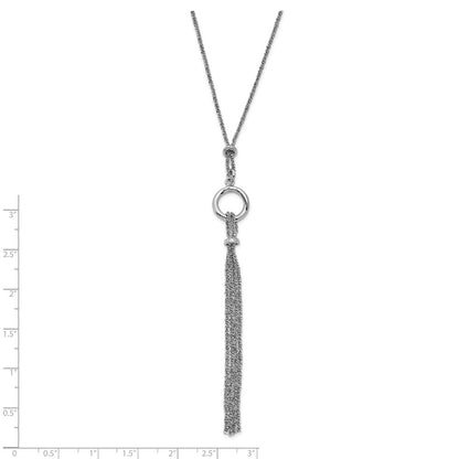 Sterling Silver Rhodium-Plated Tassel W/1.5In Ext. Necklace